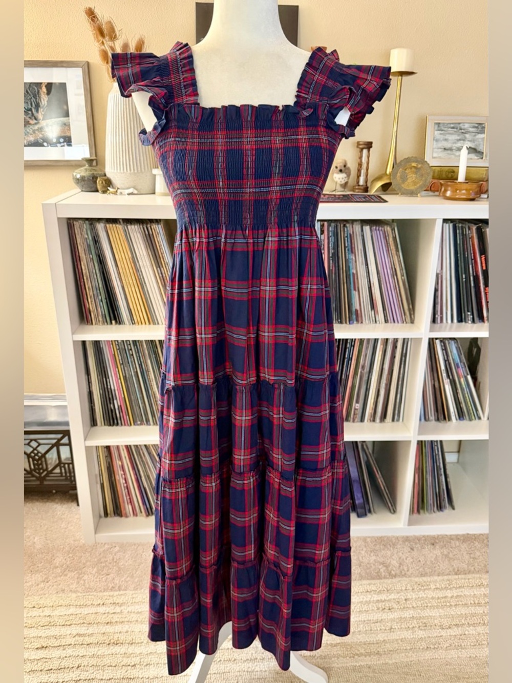 Hill House Size Small Ellie Nap Cherry Tartan Plaid Midi Dress